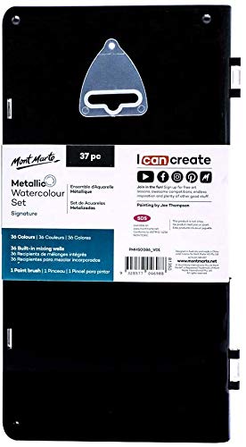 MONT MARTE Signature Metallic Watercolor Set, 37 Piece Pearl Paint, 36 Vibrant Colors, 1 Paint Brush MONT MARTE