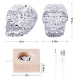 3D Skull Crystal Puzzle, Skull Assembly Brain Teaser with Light-Up Wood Base for Halloween Decorations Indoor, Plastic Skull DIY Puzzle Blocks 3D WoodArtSupply