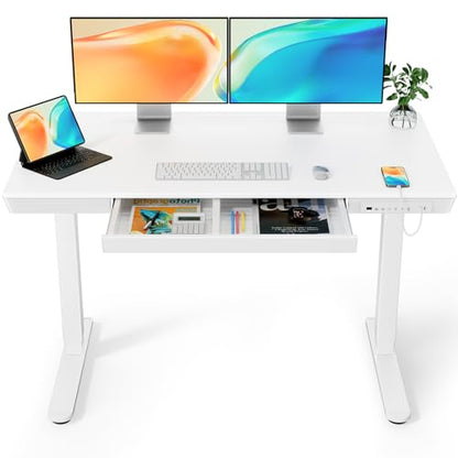 ErGear Electric Standing Desk, 48 x 24 inch Standing Desk with Drawer, Sit Stand Desk with Preassembled Top & USB Charging Ports, Height Adjustable
