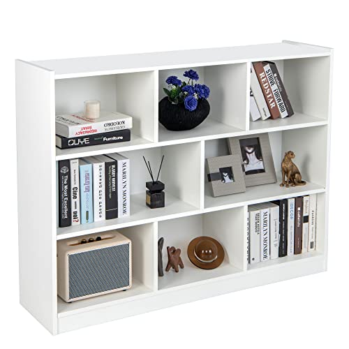 LOKO 3-Tier White Open Shelf Bookcase with 8 Cubes for Bedroom, Living Room, and Kids Room LOKO