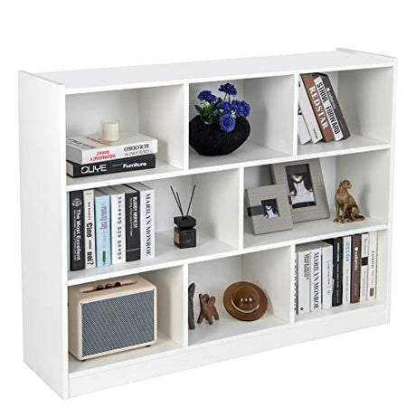 LOKO 3-Tier White Open Shelf Bookcase with 8 Cubes for Bedroom, Living Room, and Kids Room LOKO