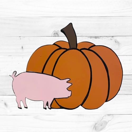 Pumpkin with Pig, Fall Shape, Unfinished Wood Cutout, Paint by Line Build-A-Cross