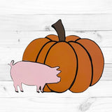 Pumpkin with Pig, Fall Shape, Unfinished Wood Cutout, Paint by Line Build-A-Cross