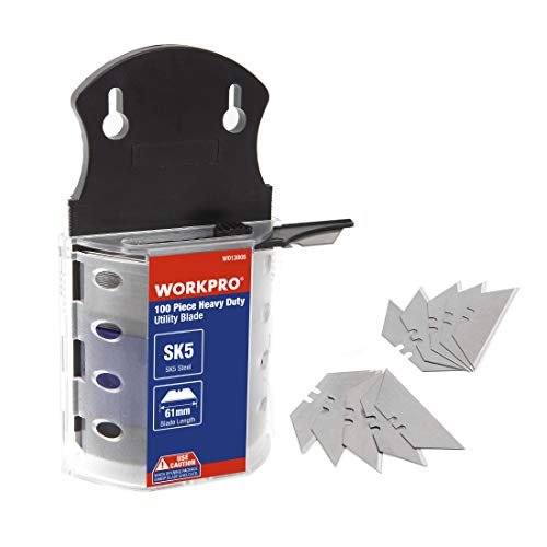 WORKPRO Utility Knife Blades, SK5 Steel, 100-Pack with Dispenser WORKPRO