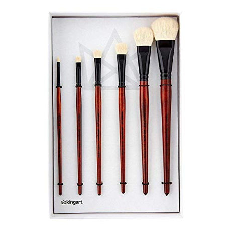 KINGART 1050A Premium 6 Pc. Flat Oval Mop Artist Brush Set, White Super-Soft Natural Goat Hair, Short Handle, 6 Sizes for Oil, Acrylic and Watercolor KINGART