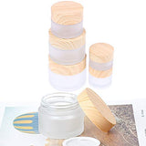Healthcom 12 Packs 1 Oz Empty Jars 30ml Round Frosted Glass Cream Jar Bottles Holder with Wood Grain Lids Refillable Case Vial Pot Cosmetic Container Healthcom
