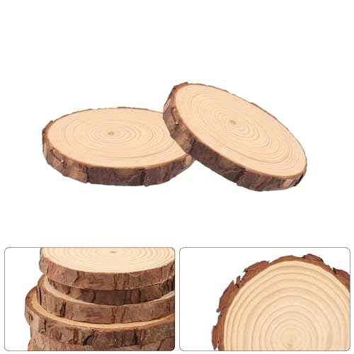 90 PCS 3-4 Inch Natural Wood Slices, Unfinished Pine Wood Circles with Barks for Coasters, DIY Crafts, Christmas Rustic Wedding Ornaments and GNIEMCKIN