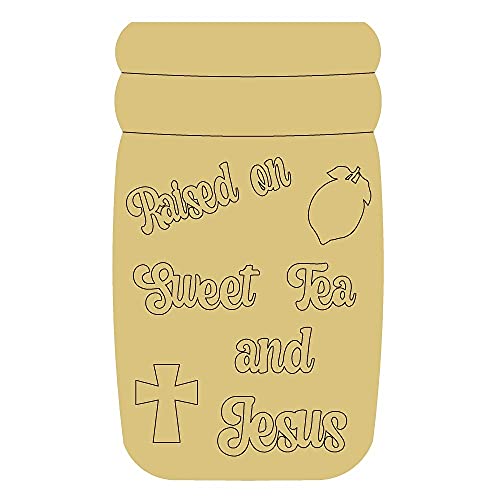 Sweet Tea and Jesus Design by Lines with Bouquet Cutout Unfinished Wood Everyday Door Hanger MDF Shape Canvas Style 1 Art 1 (18") Diverse Woodworking