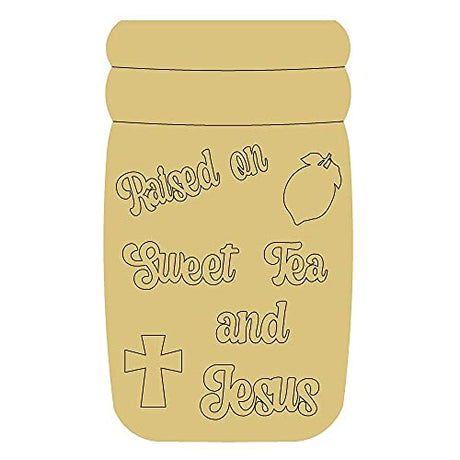 Sweet Tea and Jesus Design by Lines with Bouquet Cutout Unfinished Wood Everyday Door Hanger MDF Shape Canvas Style 1 Art 1 (18") Diverse Woodworking