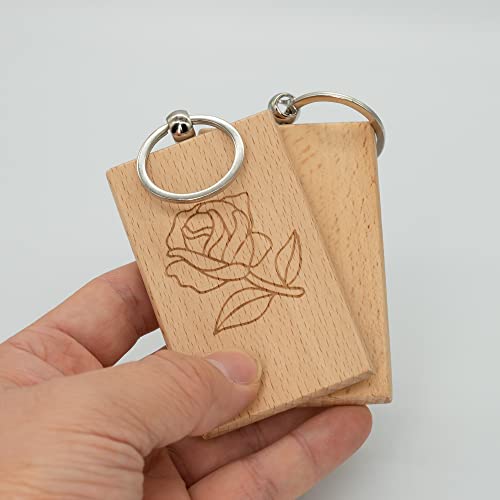 Big Rectangle Wood Engraving Blanks Wood Blanks Blank Wooden Key Tag with Keychain About 3.3 * 2.1 Inch (10 Pack) TFoRibbon