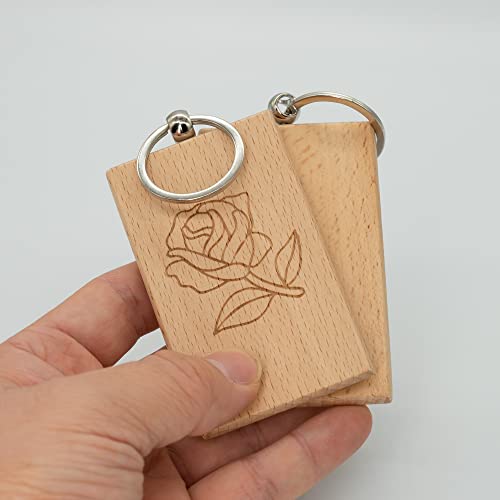 Big Rectangle Wood Engraving Blanks Wood Blanks Blank Wooden Key Tag with Keychain About 3.3 * 2.1 Inch (10 Pack)