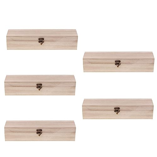 IULAVP Unfinished Wood Box, 5 Pack Ready to Decorate Wooden Box with Hinged Lid, Craft Box Pencil Box for Tea Trinket Storage, Make Your Own Gift, IULAVP