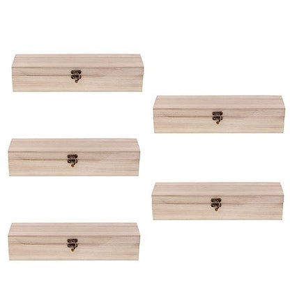 IULAVP Unfinished Wood Box, 5 Pack Ready to Decorate Wooden Box with Hinged Lid, Craft Box Pencil Box for Tea Trinket Storage, Make Your Own Gift, - WoodArtSupply