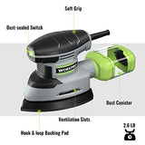 WORKPRO Detail Sander, 13,000 OPM Compact Electric Sander with Dust Collector, 1.6Amp Power Sander with 15PCS Sanderpapers for Tight Spaces WORKPRO