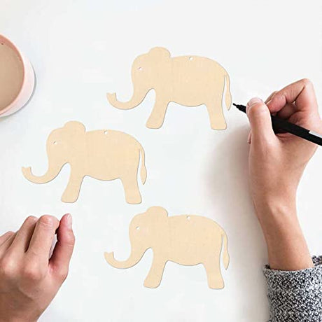 20pcs Wood Elephant Cutouts DIY Craft Embellishments Cute Animal Elephant Unfinished Wood Gift Tags Ornaments for Wedding Birthday Pet Party JANOU