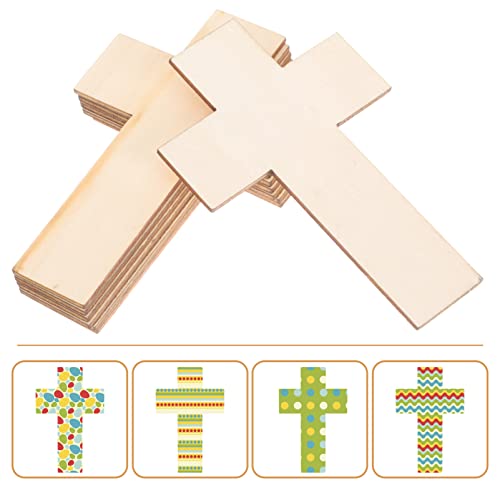 Abaodam 20Pcs Cross Blank Wood Cutouts Easter Cross Wooden DIY Crafts Unfinished Cross Shaped Wooden Pieces Cross Shaped Hanging Ornaments