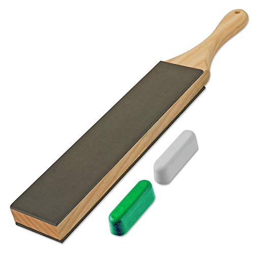 LAVODA Leather Strop for Knife Sharpening with Polishing Compound Paddle Strop Double-sided Strop Kit 14" x 2" Knife Stropping Block for Honing LAVODA
