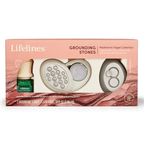 Lifelines Scent-Infused Meditative Fidget Stones 2-Pack & Essential Oil Set, Portable Essential Oil Diffuser with Individual Walk in The Woods: Lifelines