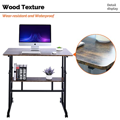 AIZ Adjustable Computer Double-Layer, Rolling Wheels Home Office Workstation, Portable Laptop Table Sitting, Adults or Children,Black Mobile Standing AIZ