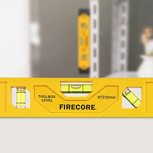 Firecore Magnetic Torpedo Level, 9-Inch Shockproof Toolbox Level with 3 Bubble Spirit Level 45 90 180 Degree - WoodArtSupply