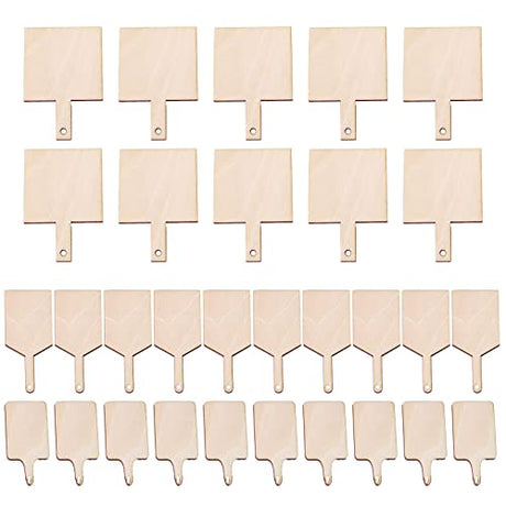 30 Pcs Mini Wooden Cutting Board with Handle,Unfinished Wood Blank Cutting Board, Paddle Chopping Board Small Kitchen Serving Board for Kitchen DIY Khakho