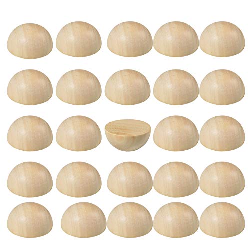 25 PCS 40 mm Split Wood Balls, Small Natural Unfinished Half Round Wooden Beads for Kids Craft