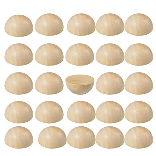 25 PCS 40 mm Split Wood Balls, Small Natural Unfinished Half Round Wooden Beads for Kids Craft - WoodArtSupply