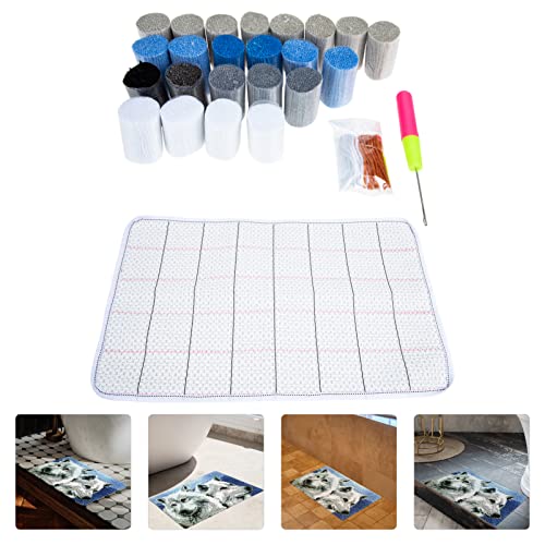 Ciieeo Carpet Making Kit Christmas Printed Canvas DIY Bathmat Rug Making Kit Yarn Hand Woven Rug Blue DIY Floor Mat Unfinished White Tapestry DIY Rug Ciieeo