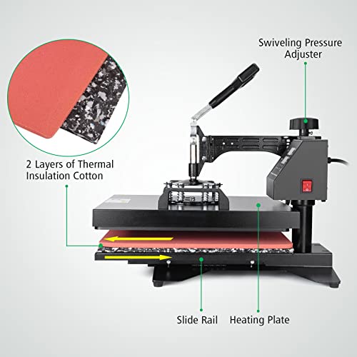 Slendor Heat Press 15x15 inch 5 in 1 Heat Press Machine 360 Degree Swing Away Digital Tshirt Press Machine Multifunction Sublimation Combo for T - WoodArtSupply