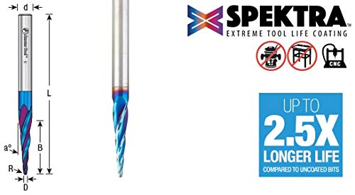 Amana Tool 46280-K-5 5-Pc CNC Solid Carbide Spektra Extreme Tool Life Coated Tapered Spiral 2D/3D Carving 1/32 Dia x 1/4 Inch SHK Router Bit Pack - WoodArtSupply