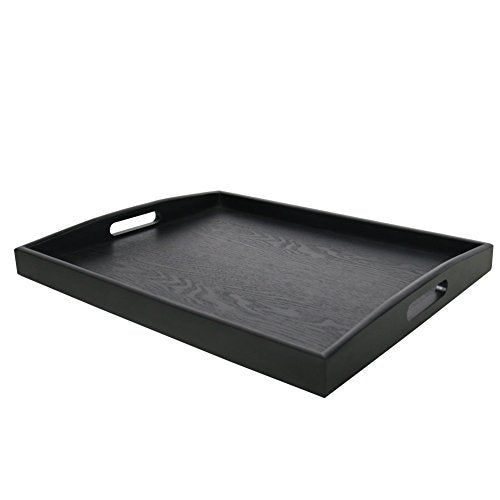DILLMAN Serving Tray Large Black Wood Rectangle Food Tray Butler Tray Breakfast Tray with Handles (Large) DILLMAN