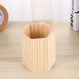 Ciieeo 2 Pcs Wooden Pen Holder Unfinished Wood Makeup Brush Holder Remote Control Holder Cup for Home Office Desk Storage Supplies(Hexagon) Ciieeo