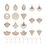 48pcs Unfinished Wooden Filigree Earring Making Kits 12 Styles Undyed Natural Wood Antique Hollow Dangle Charm Beads for DIY Earrings Pendants Making PandaHall