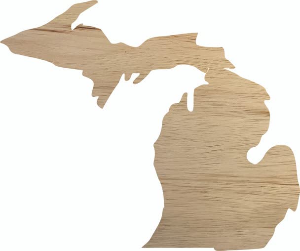 Michigan Wooden State 2" Cutout, Unfinished Real Wood State Shape, Craft