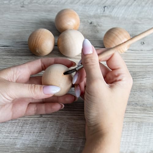 Natural Wood Shapes for Crafting - Unfinished Wooden Ovals, 1.7" Diameter - 8 Pcs Wood Balls for DIY Projects