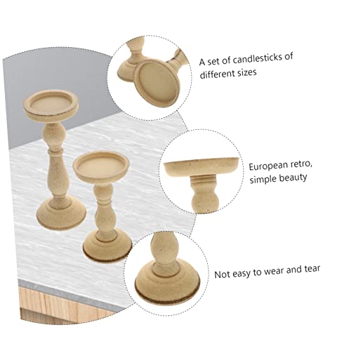 Ciieeo 2 Pcs Candle Holders Tabletop Decor Dining Room Table Decor Wooden Decor Unfinished Wood Candle Holder Wood Pillar Retro Candlestick Stand - WoodArtSupply