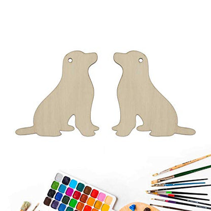 Creaides 20pcs Dog Wood DIY Crafts Cutout Wooden Dog Shaped Hanging Ornaments with Hole Hemp Ropes Gift Tags for Wedding Birthday Pets Theme Party