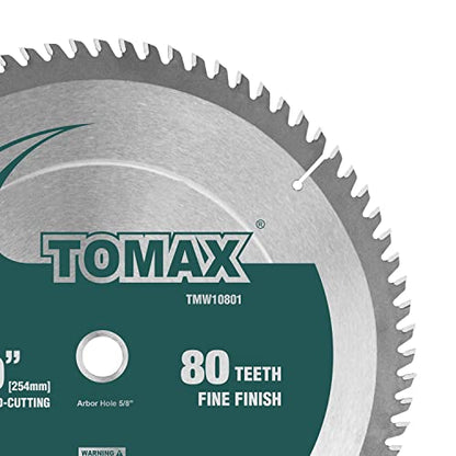 TOMAX 10-Inch 80 Tooth ATB Fine Finish Saw Blade with 5/8-Inch Arbor - WoodArtSupply