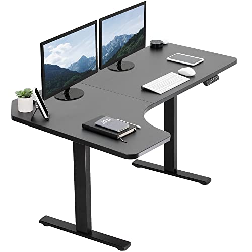 VIVO Electric Height Adjustable L Shaped 58 x 35 inch Corner Standing Desk, Black Reversible Table Top, Black Frame, Workstation with Memory Control VIVO