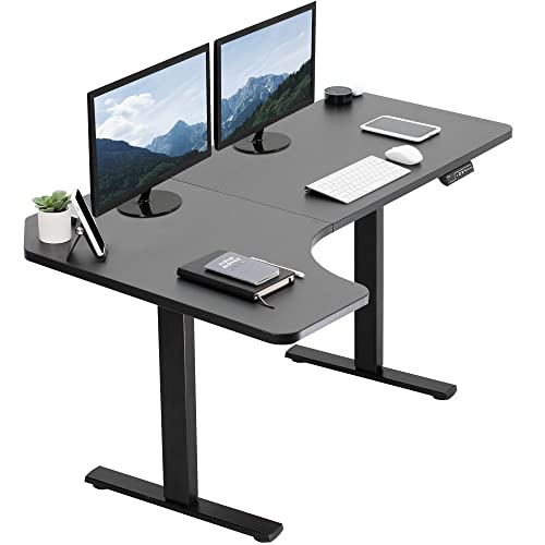 VIVO Electric Height Adjustable L Shaped 58 x 35 inch Corner Standing Desk, Black Reversible Table Top, Black Frame, Workstation with Memory Control