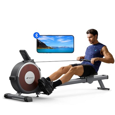 Merach Rowing Machine, Magnetic Rower Machine for Home, 16 Levels of Quiet Resistance, Dual Slide Rail with Max 350lb Weight Capacity, App Compatible