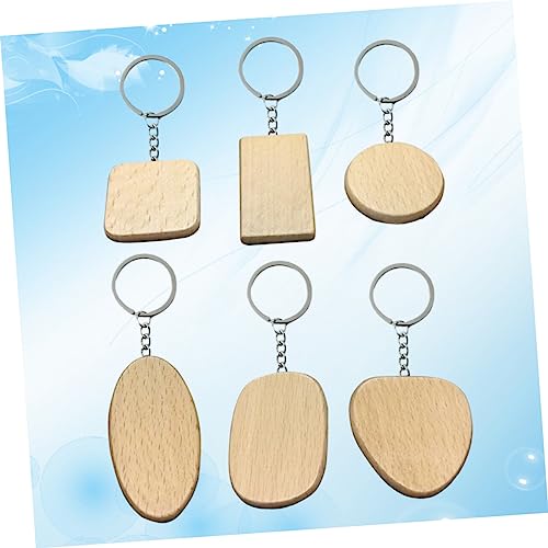 NOLITOY 6pcs Unfinished Wood Sign Wooden Circles Car Key Chain Round Wooden Discs Wood Engraving Keychains Wood Name Tags Keychain Wallet Key Holder NOLITOY
