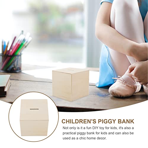 Toyvian 3Pcs DIY Unfinished Wooden Piggy Bank Wood Coin Bank Wood Change Box Paint Decorate Assembly Box Craft Kits for Kids Adult Gift Table Toyvian