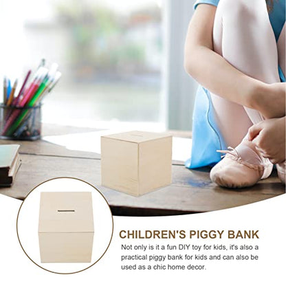 Toyvian 3Pcs DIY Unfinished Wooden Piggy Bank Wood Coin Bank Wood Change Box Paint Decorate Assembly Box Craft Kits for Kids Adult Gift Table