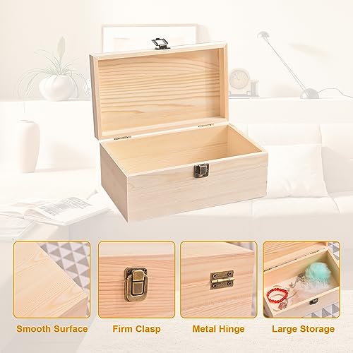 Large Unfinished Wooden Box with Hinged Lid Unfinished Wooden Storage Box 10.6 x 8 x 5.7 Inch Wood Box Unfinished Large Keepsake Box for Jewelry, Art