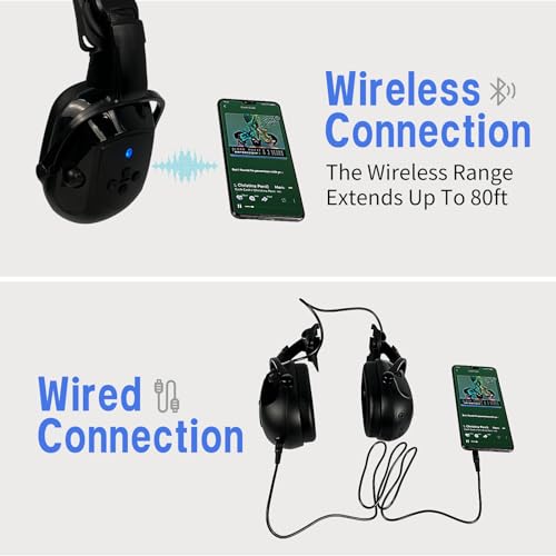 SAFEBUILDER Bluetooth Hard Hat Ear Muffs, SNR 26dB Adjustable Cap-mounted Ear muff, Helmet Attachable Earmuff (Black Bluetooth Ear Muffs Safety SAFEBUILDER