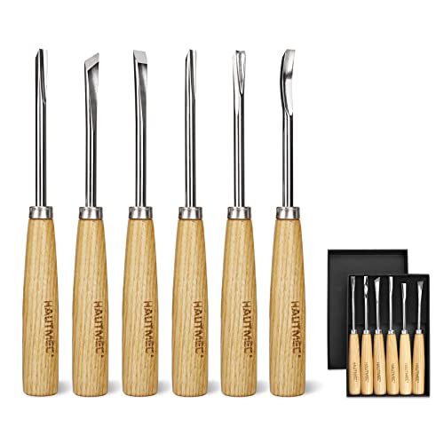 HAUTMEC Wood Carving Tools Set of 6, Wood Gouge Tools Set, Fishtail Gouges to Reach into Tight Spaces for Hobbyists or Professionals HT0236-WW - WoodArtSupply