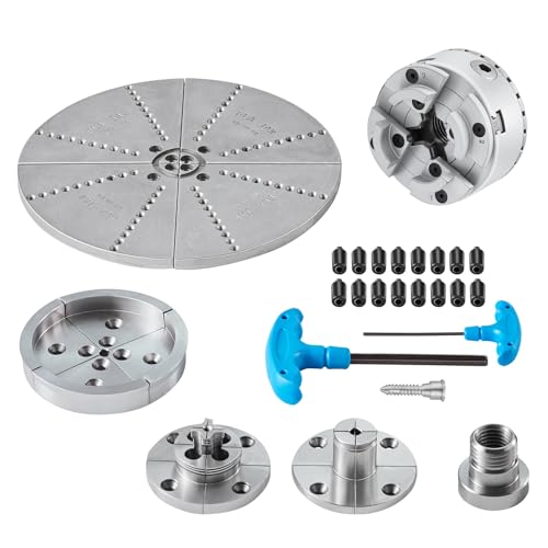 VEVOR KP965 Lathe Chuck, 4-Jaw 3.75" Diameter, Metal Lathe Chuck Turning Machine Accessories with 5 Sets of Jaws, Self-centering Tool, for Precision - WoodArtSupply