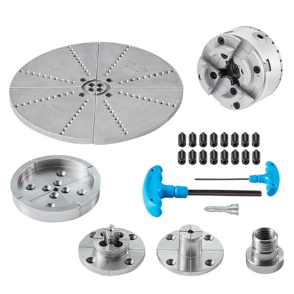 VEVOR KP965 Lathe Chuck, 4-Jaw 3.75" Diameter, Metal Lathe Chuck Turning Machine Accessories with 5 Sets of Jaws, Self-centering Tool, for Precision - WoodArtSupply