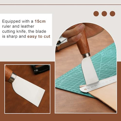 TLKKUE Leather Skiver Carving Knife Metal Sharp Skiving Beveler Tools Safety Beveler Leather Cutting Tool for Bag Wristband Belt Leather DIY Craft - WoodArtSupply